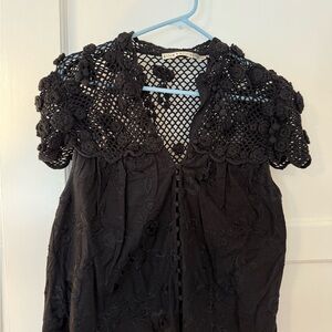Alice + Olivia Black Cropped Ruffled Blouse